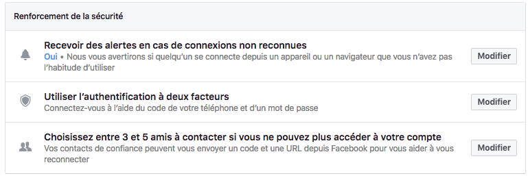 les différentes couches de sécurité facebook