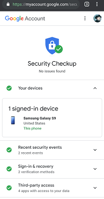 Google Security Check-up page
