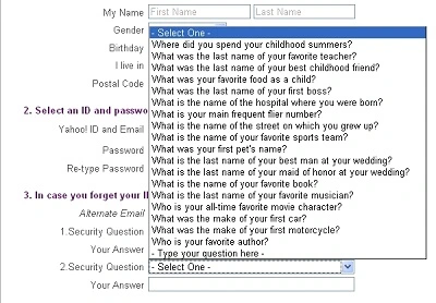 Hack Yahoo by secret question